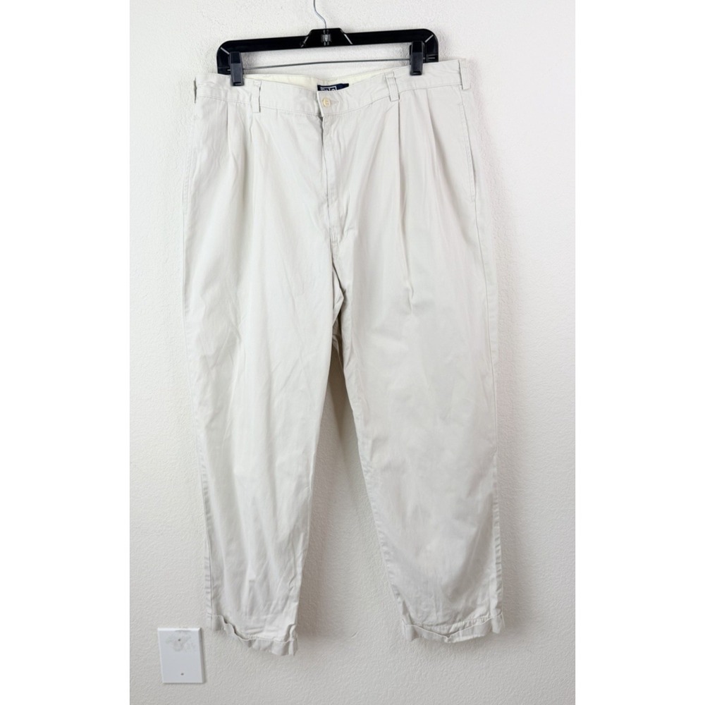 Polo Ralph Lauren Classic Fit Pleated Chino Pants 38x32 Ivory Cuffed Preppy